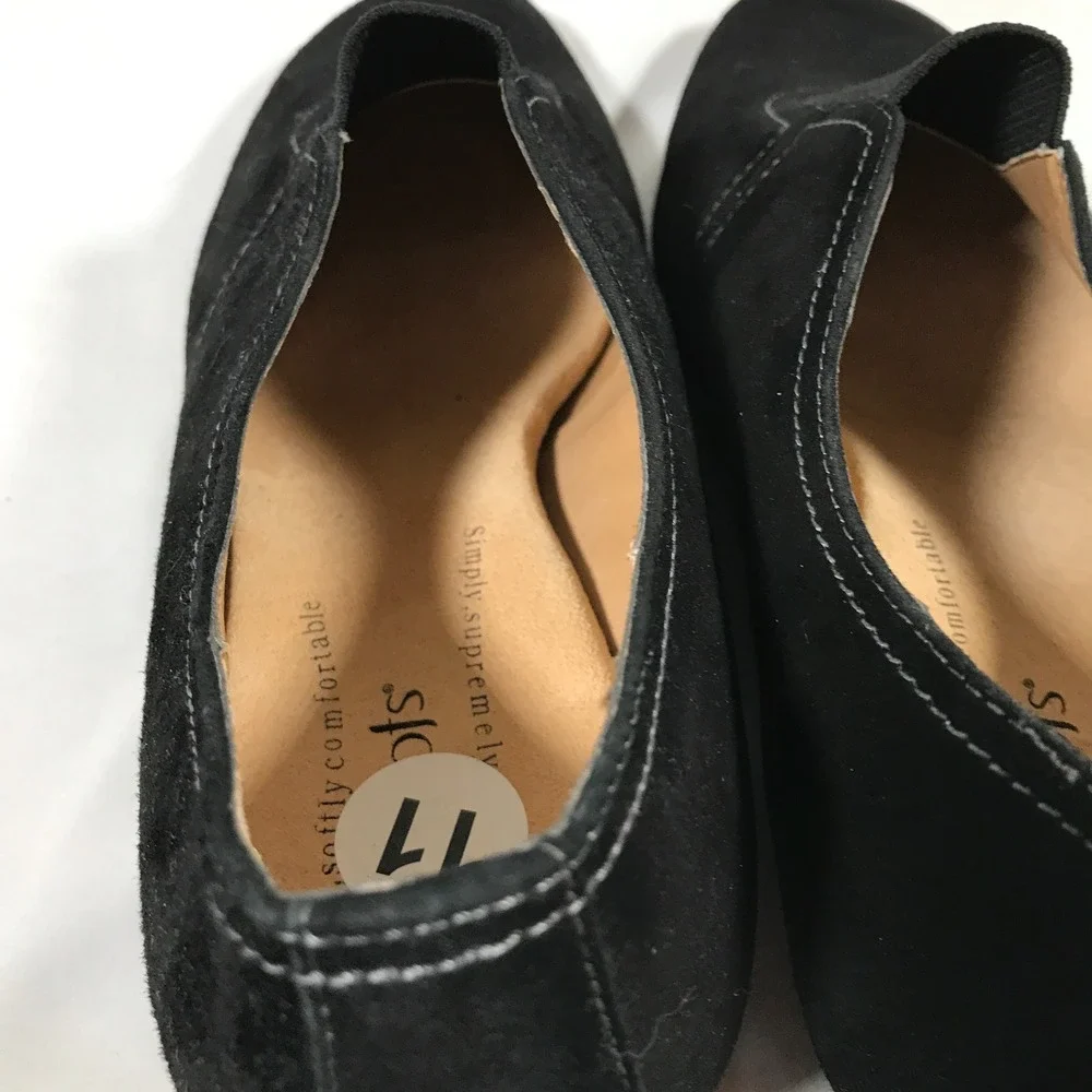 Soft Spots Black Cushion Slip On Wedge Heel Shoes Womens US 11W EU 42 UK 9‎ NWOT